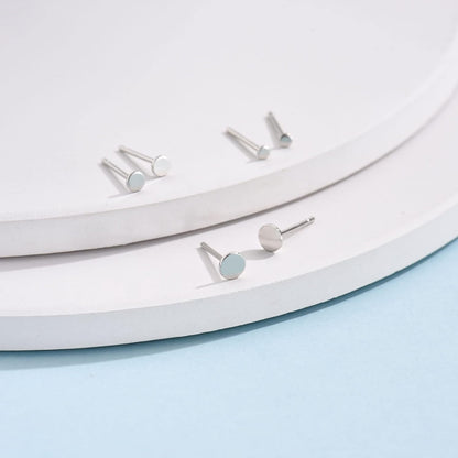 Sterling Silver Stud Earrings for Women, Tiny Flat Dot Earrings Set | Small Hypoallergenic Circle Stud Earrings | Dainty round Tragus Cartilage Studs for Men (2Mm/3Mm/4Mm)