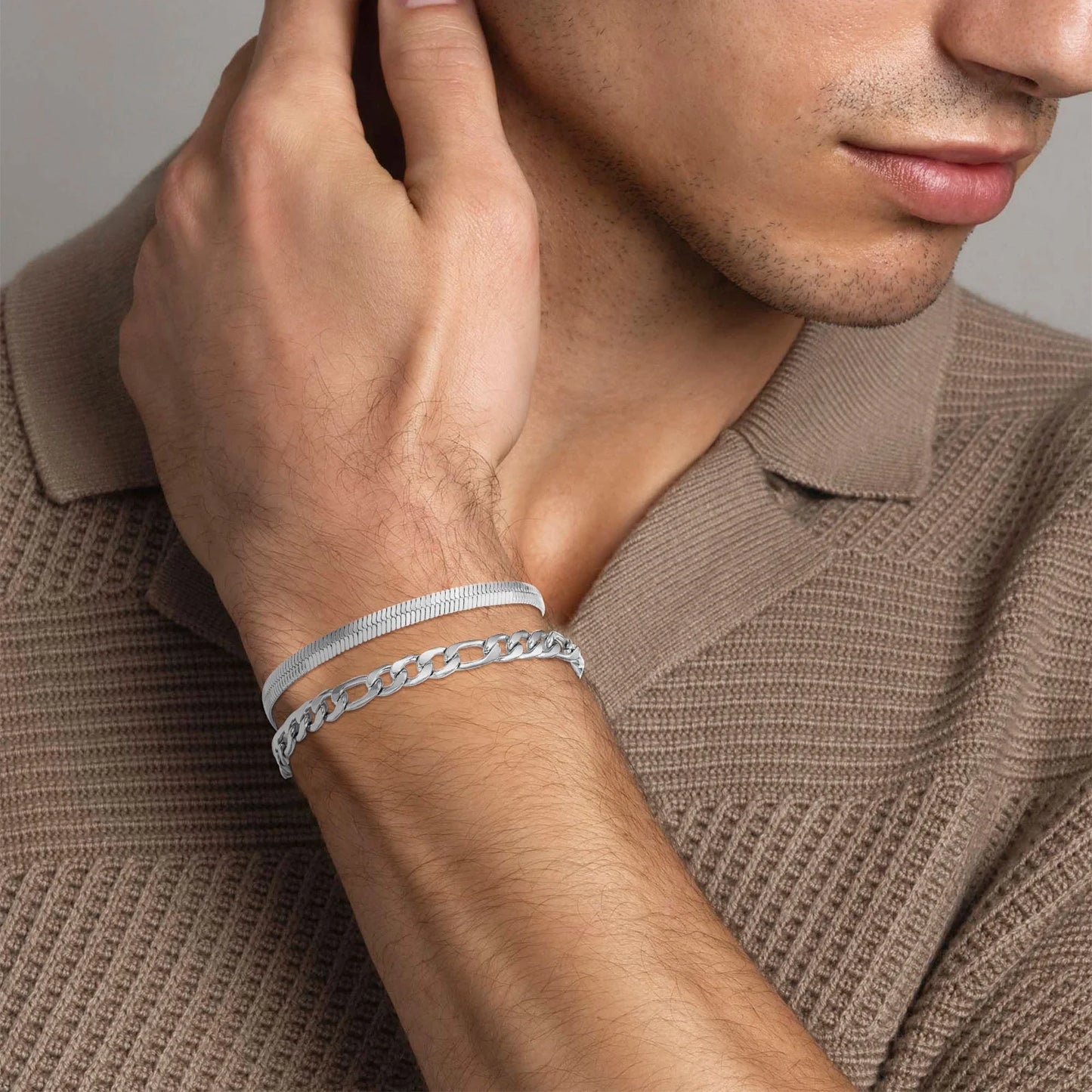 3 Pcs Sterling Silver Bracelets for Men Women Boys,Charm Bracelet Cuban Link Curb Figaro Herringbone Chain Bracelets Set Jewelry Birthday Gifts Ideas Teen Dad Husband Male 6.5/7/7.5/8.3/9 Inch