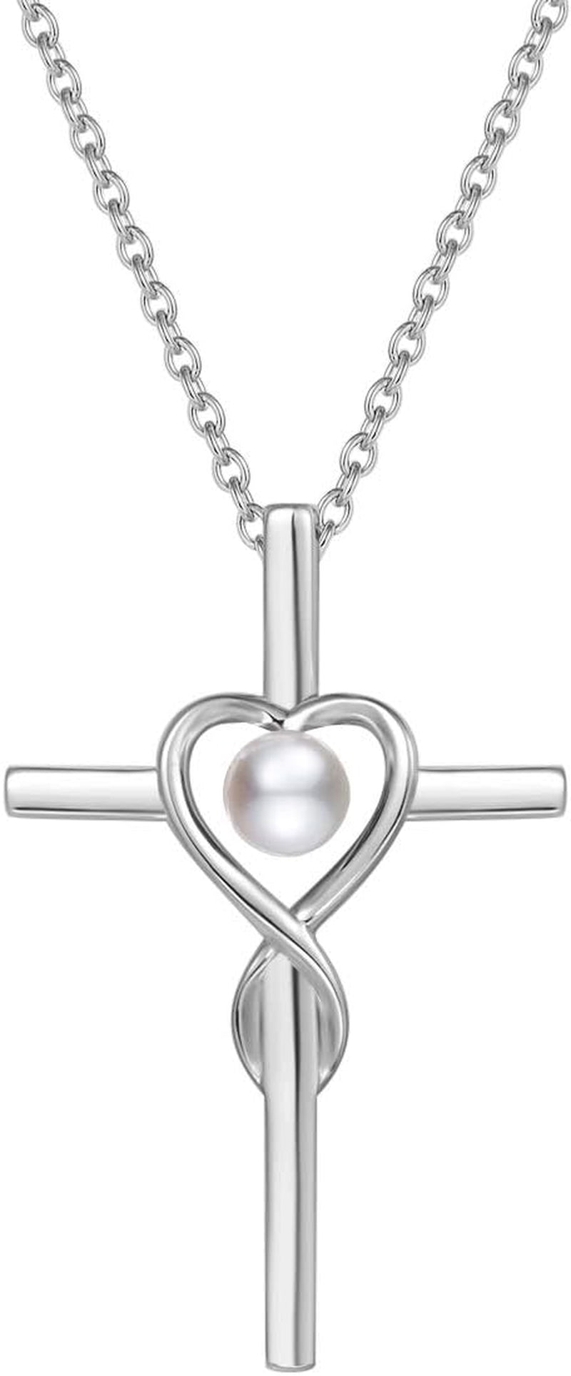 Birthstone Cross Necklace for Women Birthstone Necklace Heart Infinity Cross Pendant Necklace Fine Jewelry Christmas Birthday Holiday Gifts for Her, 16"+2" Inches