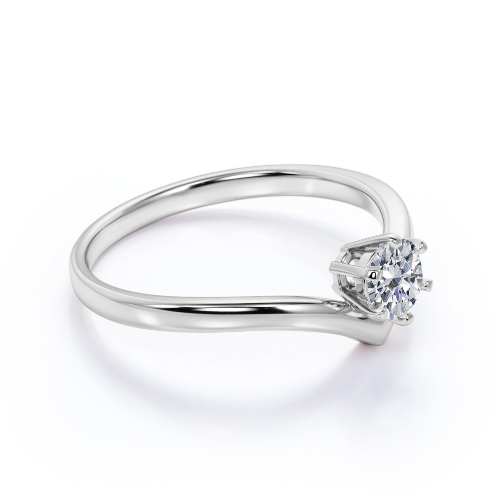 0.33 Ct round Cut Real Diamond - 6 Prong Ring - Vintage Engagement Rings - 10K White Gold
