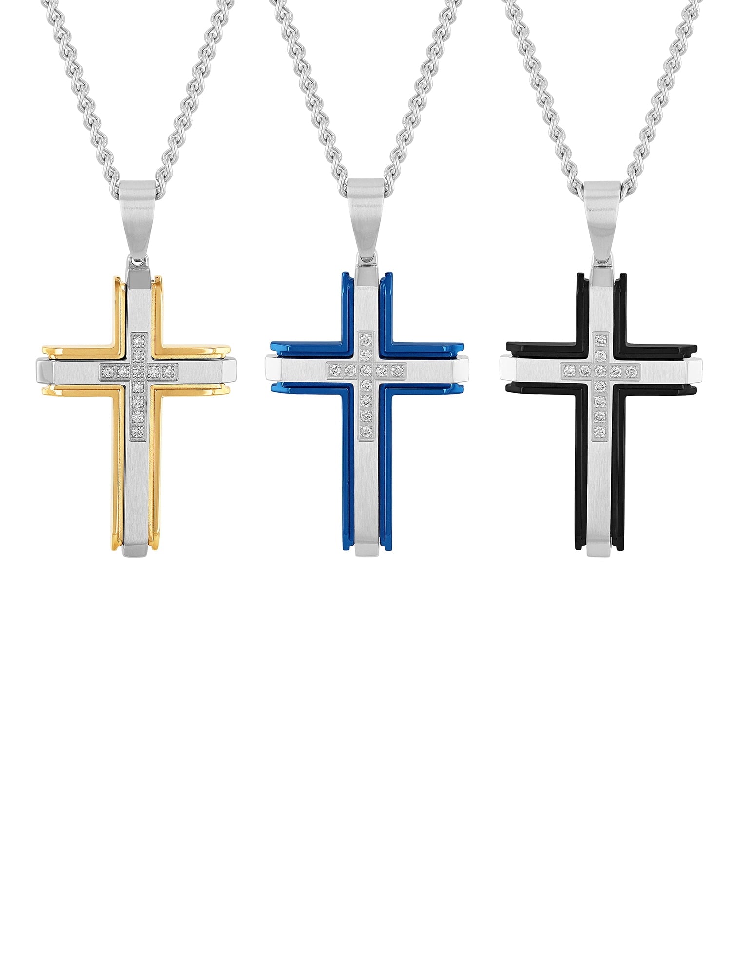 Mens 1/4 Ctw Lab-Grown Diamond Two-Tone Stainless Steel Cross Pendant Necklace