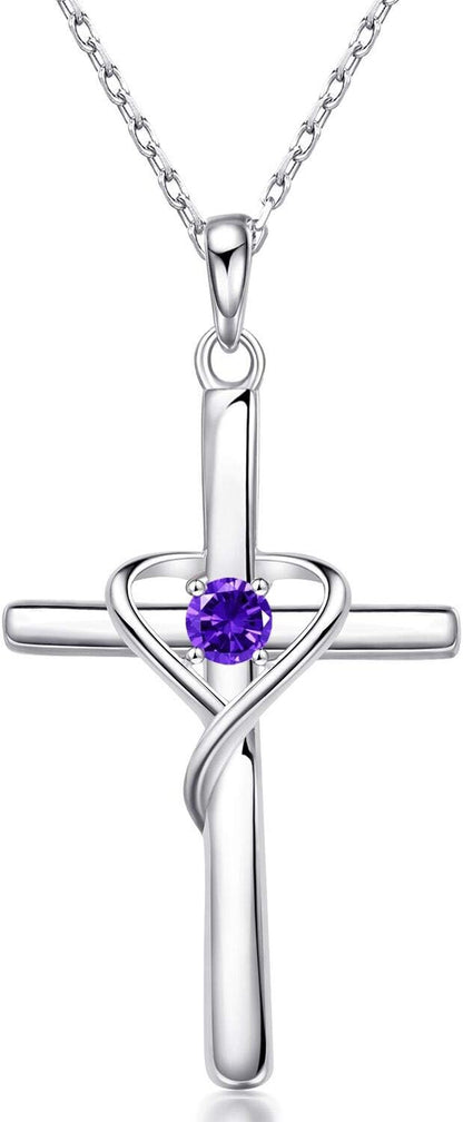 925 Sterling Silver Cross Necklace for Women Men 5A CZ Birthstone Necklaces 14K Gold Plated or Rose Gold Necklace for Easter or Mother'S Day