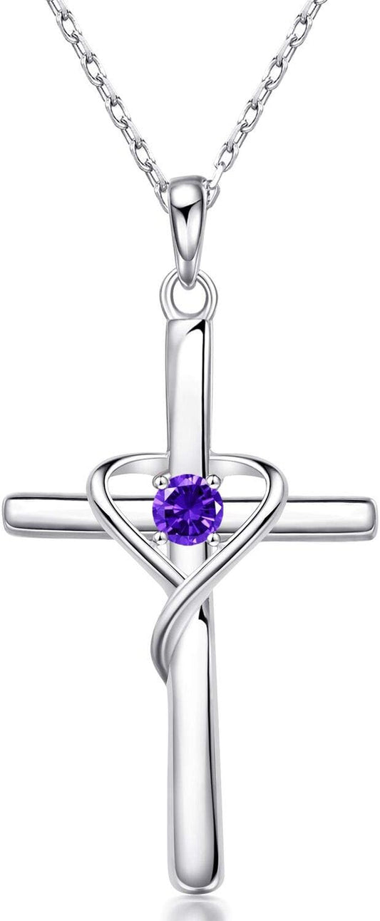 925 Sterling Silver Cross Necklace for Women Men 5A CZ Birthstone Necklaces 14K Gold Plated or Rose Gold Necklace for Easter or Mother'S Day