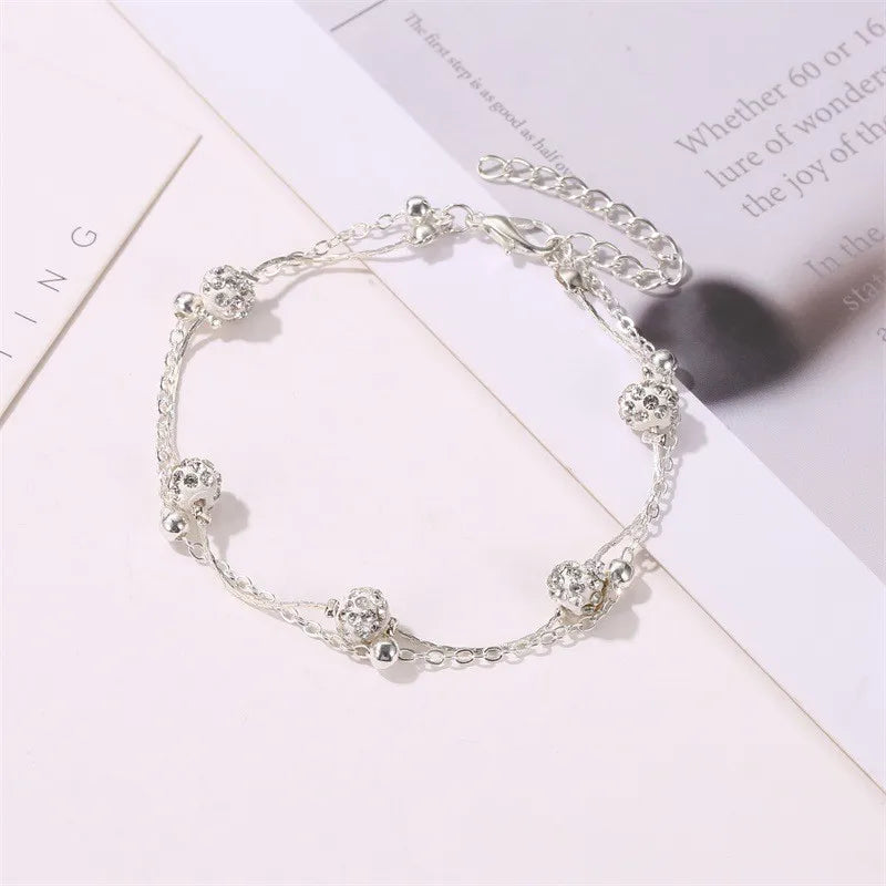 New Fashion Summer Beach Foot Chain Jewelry for Women Exquisite Gold Silver Color Shiny Rhinestones Ankle Bracelets Anklet