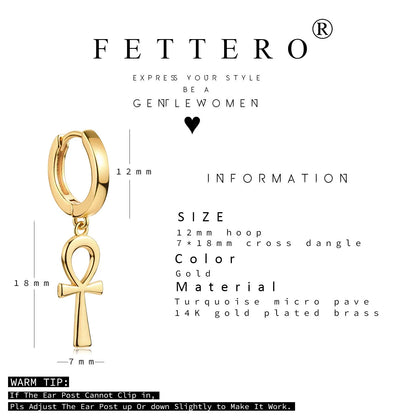 14K Gold Plated Dainty Star Cross Huggie Hoop Pendant Earrings Jewelry Gift for Women