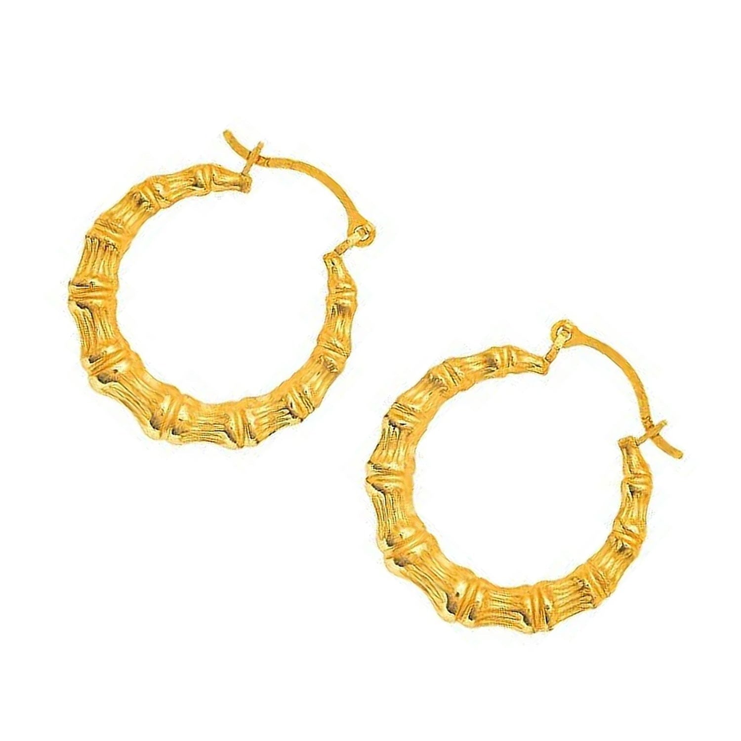 14K Yellow Gold round Bamboo Hoop Earrings - 18Mm