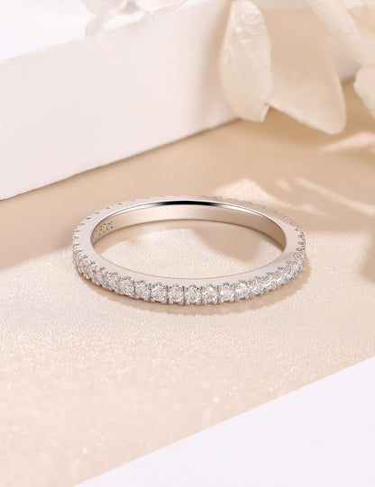 Moissanite Wedding Band Full Eternity Rings for Women Sterling Silver Stackable Engagement Anniversary Band Size 4-11