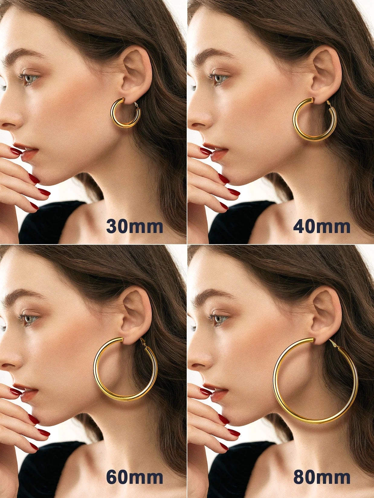 Chunky Hoop Earrings for Women Stainless Steel Jewelry 14K Gold Plated Large Earring 30Mm Birthday Christmas Gift for Daughter Wife
