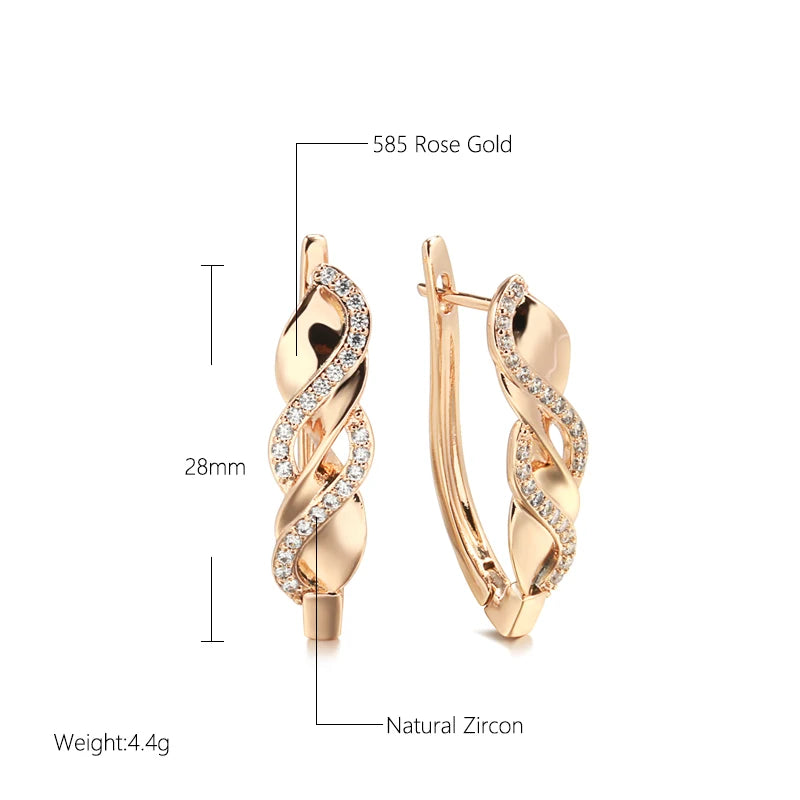 2021 Trendy 585 Rose Gold Earrings Bride Wedding Ethnic Jewelry Luxury Natural Zircon Earrings for Women Fine Jewelry