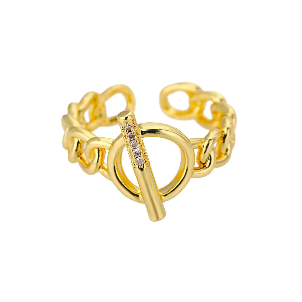 Rainbow Zircon Rings for Women Stainless Steel Gold Color Geometric Adjustable Ring Wedding Aesthetic Jewelry Gift Bijoux Femme