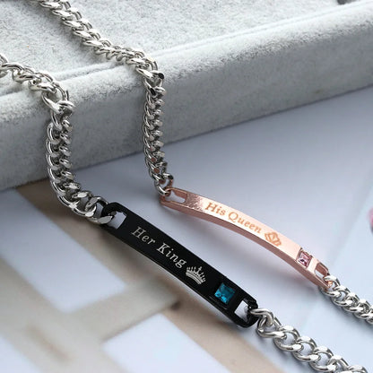 Love Bangle Men and Women Couple Bracelets Her King His Queen Titanium Steel Couple Bracelets Charm Wrist Chain Valentine'S Gift