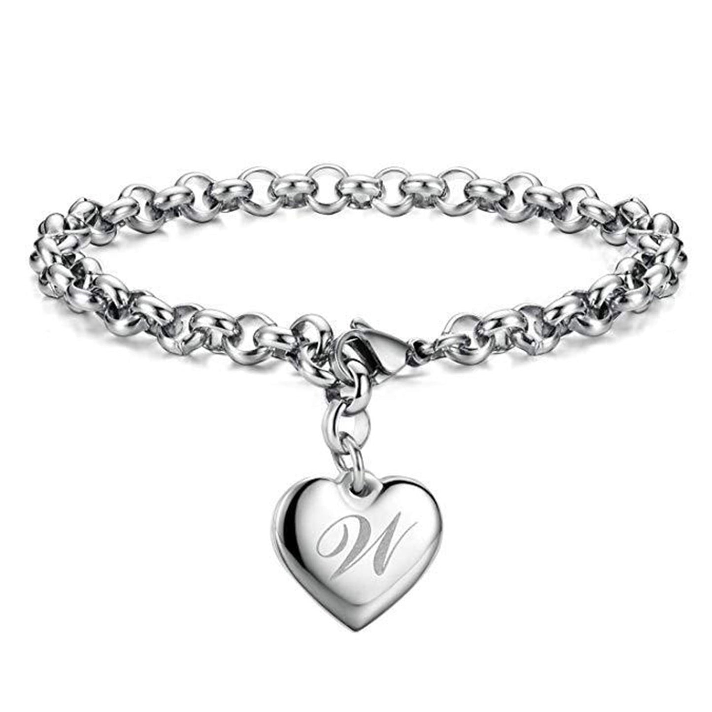 Bracelet for Women Initial Charm Bracelets for Teen Girls Stainless Steel Heart Charm Bracelets for Women 26 Letters Alphabet Bracelet Jewelry Gifts for Teenage Girls Accessories M