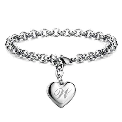 Bracelet for Women Initial Charm Bracelets for Teen Girls Stainless Steel Heart Charm Bracelets for Women 26 Letters Alphabet Bracelet Jewelry Gifts for Teenage Girls Accessories M