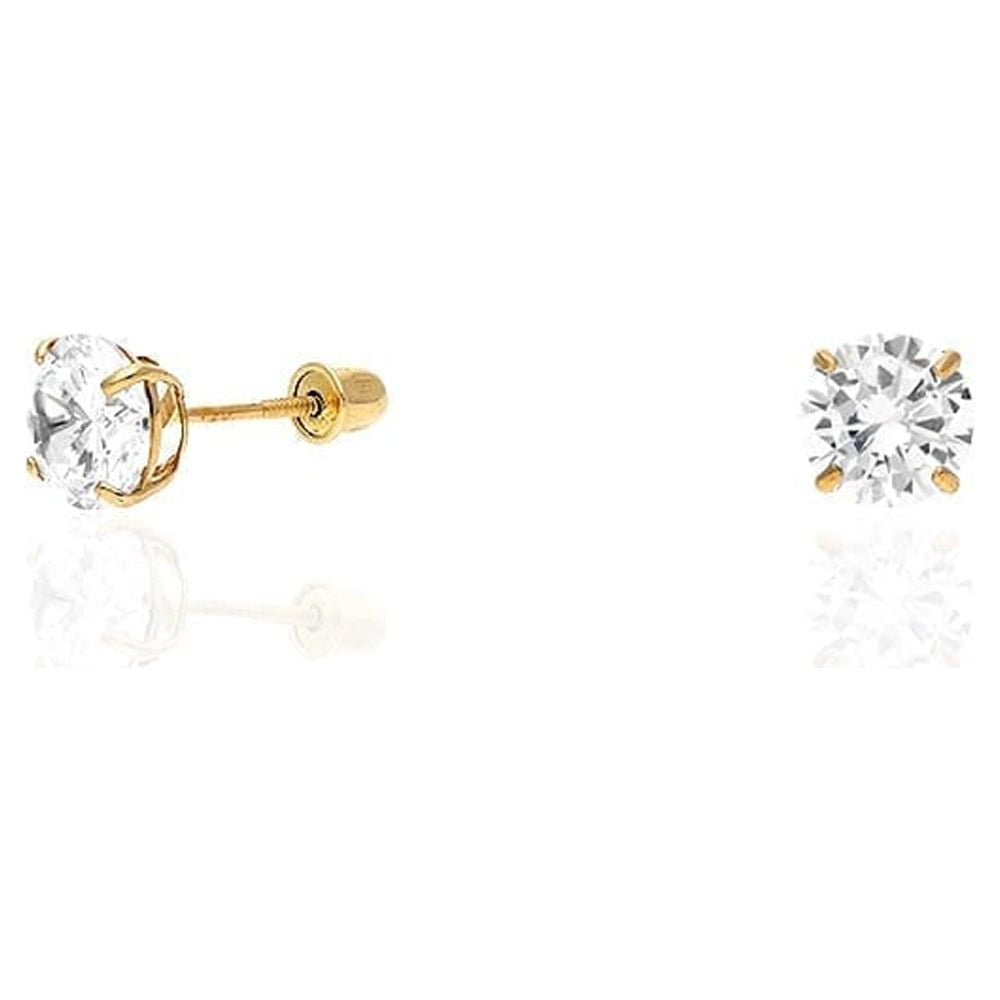14K Yellow Gold Created Diamond Stud Screw Back Earrings 0.10Ct-4Ct