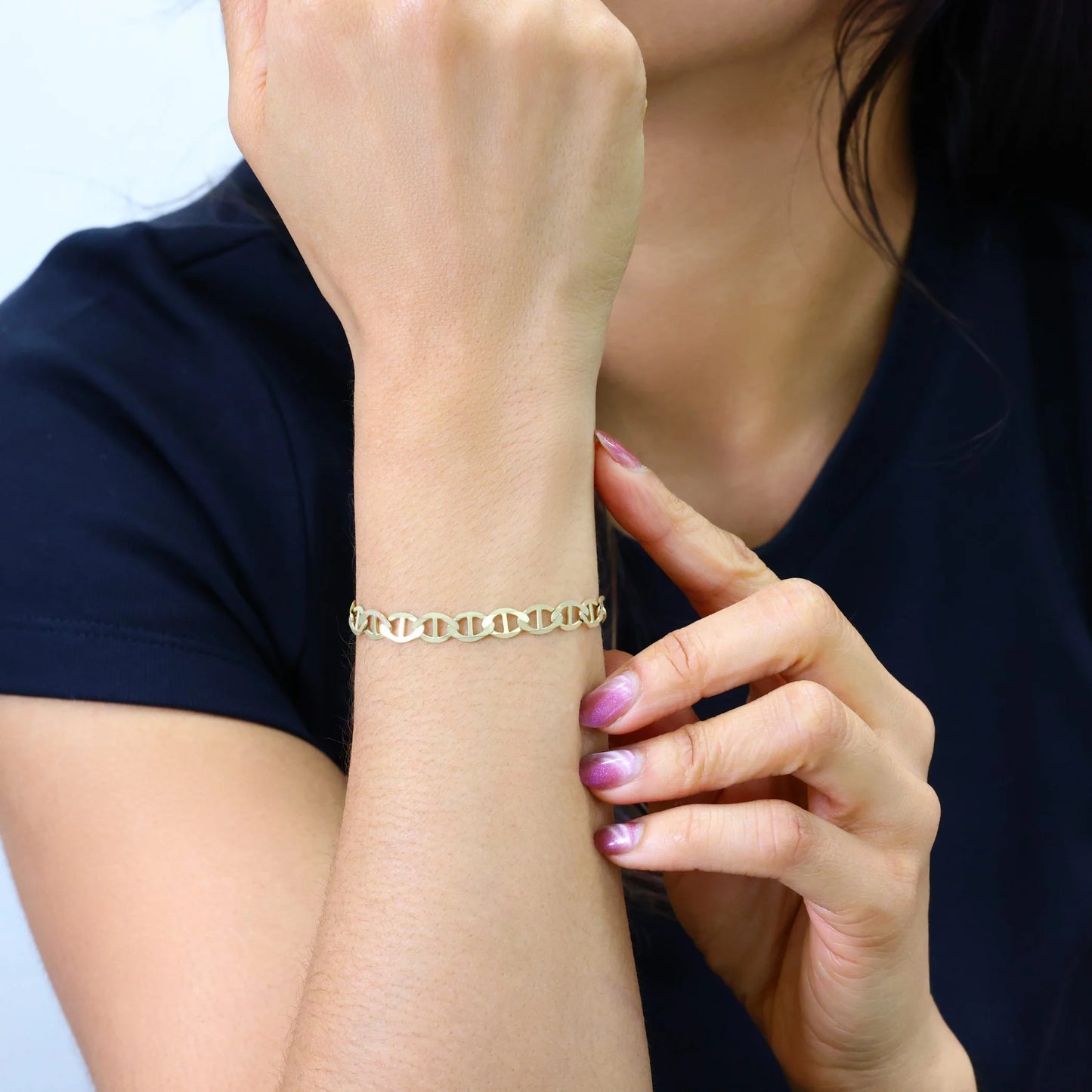 10K Real Yellow Gold Solid Mariner 6Mm Chain Anchor Link Bracelet (7"-9") Italian Jewelry for Men & Women