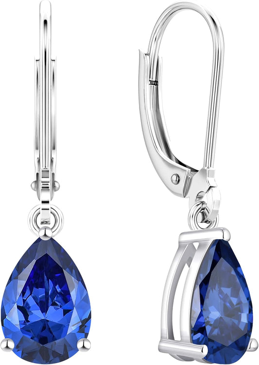 925 Sterling Silver Teardrop Dangle Drop Earrings for Women 7X10 MM Solitaire Birthstone Leverback Jewelry
