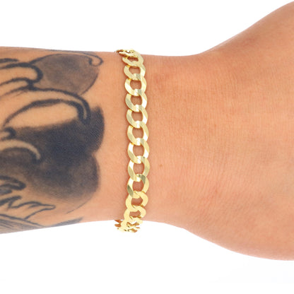 10K Real Yellow Gold Solid Cuban Curb Link 7Mm Chain Bracelet (7"-9") Italian Jewelry for Men