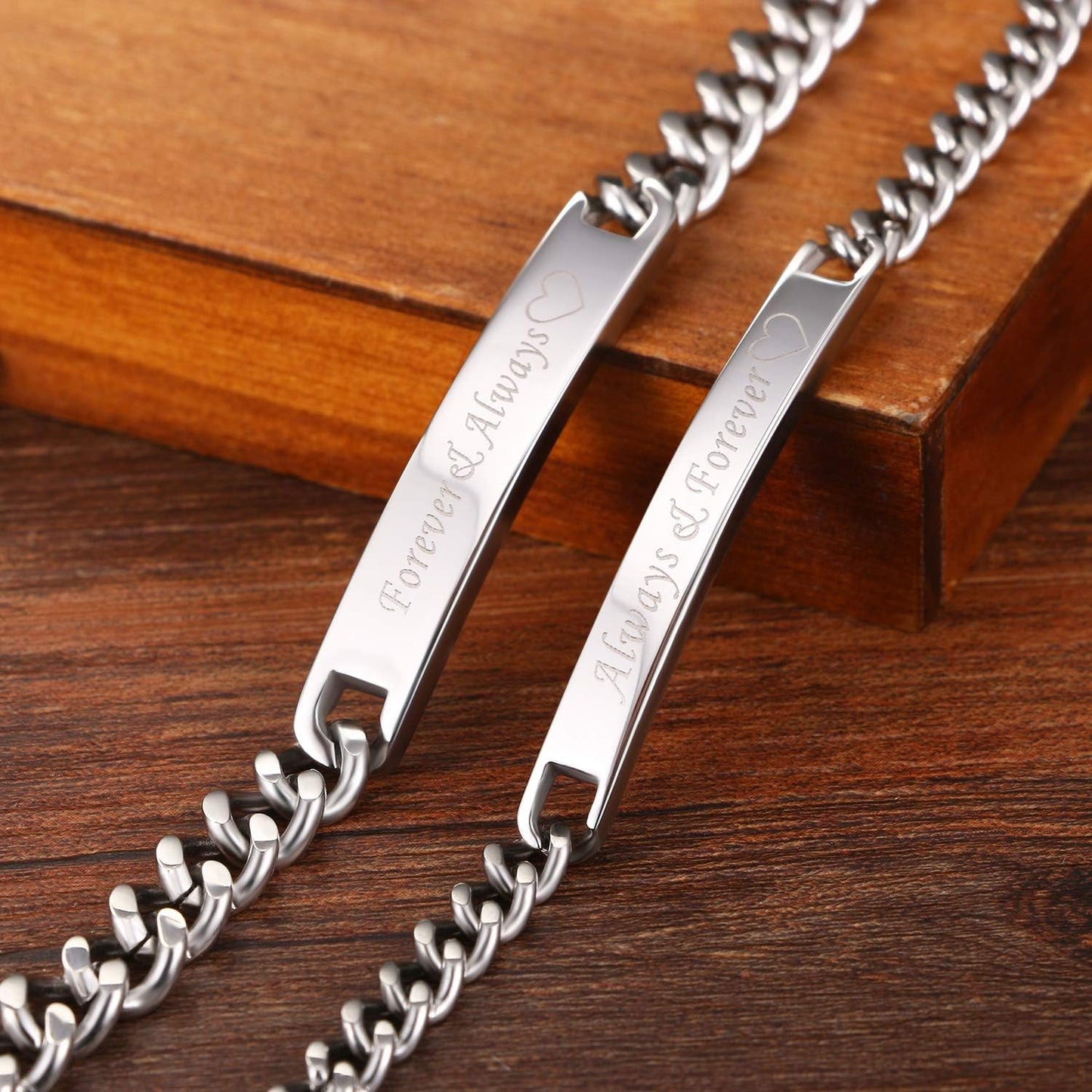 2Pcs CZ His and Hers Couple Bracelets Set, Adjustable Titanium Stainless Steel Always & Forever Forever & Always Love Matching Bracelet Link Jewelry Set
