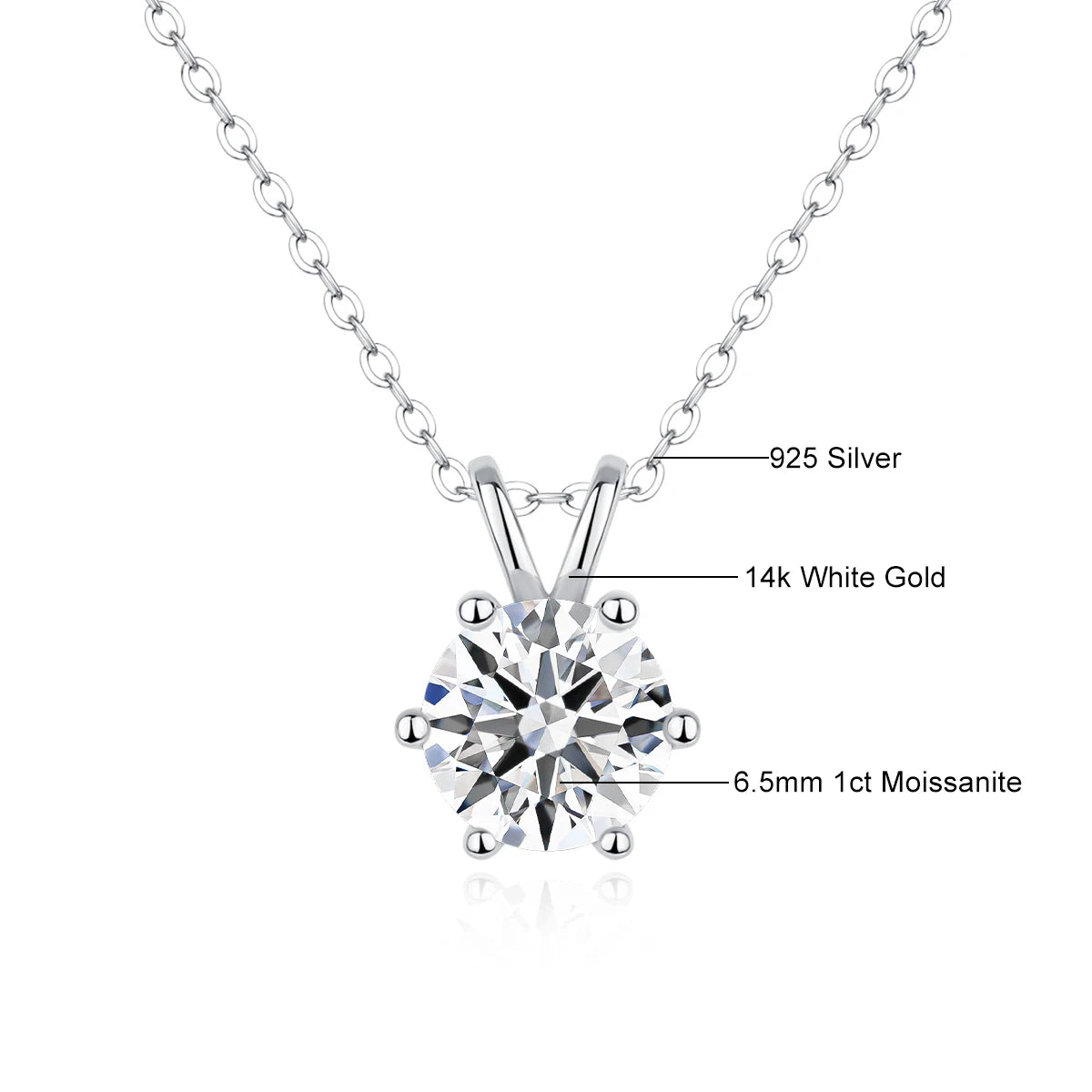 Women'S Neck Chain 100% Real 14K Gold Moissanite Diamond Pendant Necklaces for Girl Wedding Engagement Valentines Gifts Jewelry