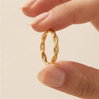 Twisted Woven Stainless Steel Rings for Women 18K Gold Plated Engagement Anniversary Jewelry Accessories
