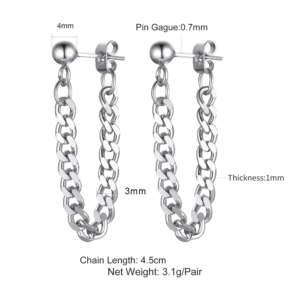 2 Pairs Stud Earrings Stainless Steel Punk Hypoallergenic Hoop Earrings for Men Women Jewelry Gift