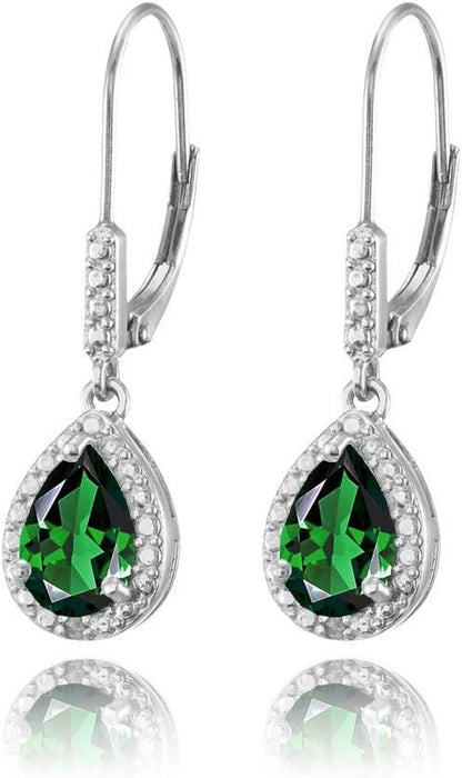 Sterling Silver Genuine, Created or Simulated Gemstone Leverback Teardrop Dangle Earrings for Women Bridesmaids