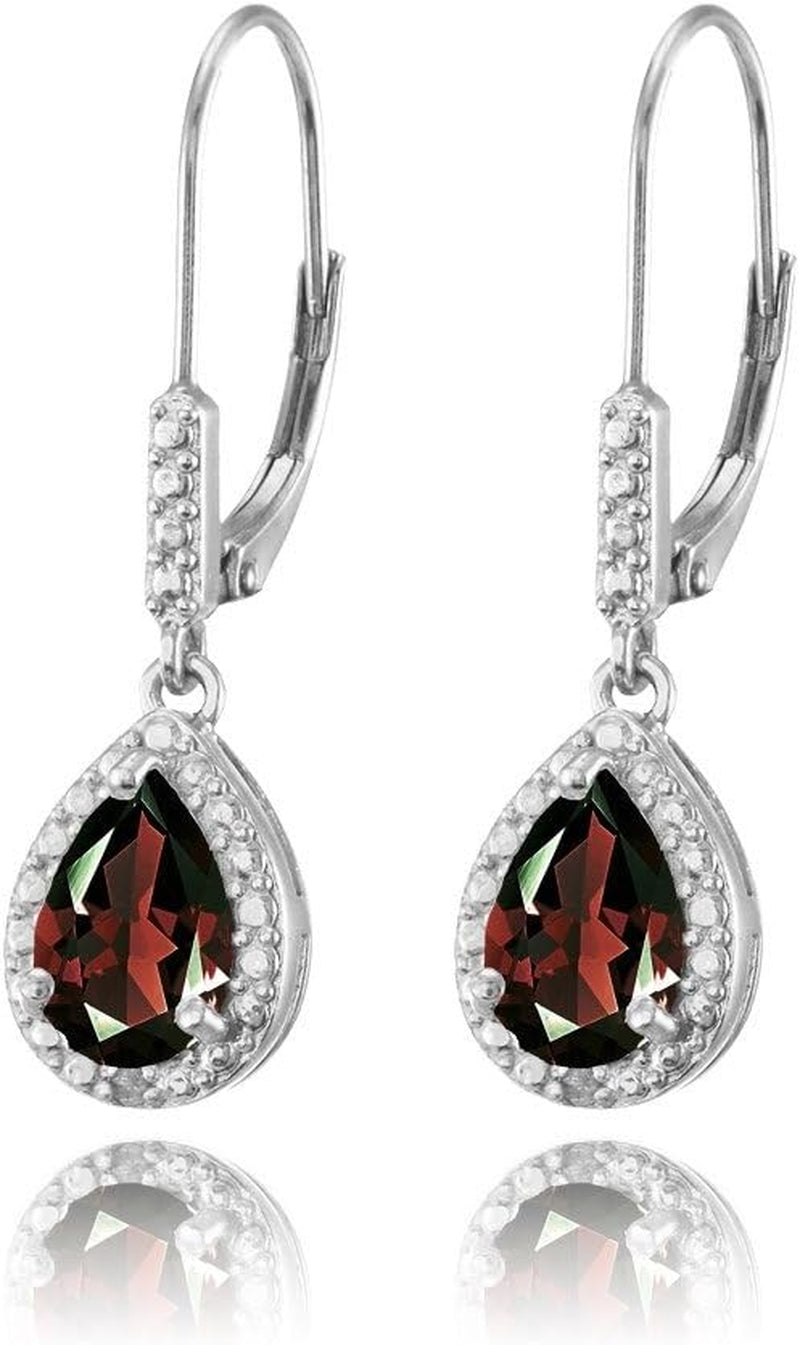 Sterling Silver Genuine, Created or Simulated Gemstone Leverback Teardrop Dangle Earrings for Women Bridesmaids