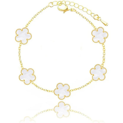 Trend Clover Bracelet for Women Girls 14K Gold Plated Stainless Steel Five Leaf Flower Dainty Lucky Link Bracelets Party Jewelry