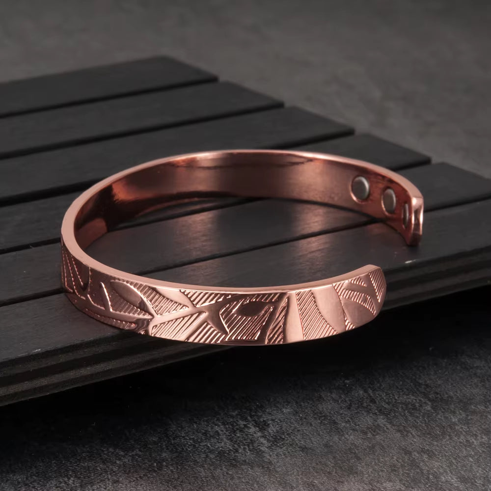Magnetic Bracelets Rose Copper Adjustable Cuff Bangles Women Men Energy Jewelry Resizable Pain Relief for Arthritis