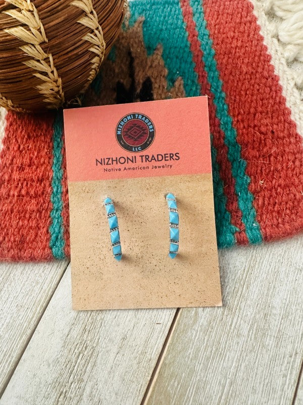 Navajo Turquoise & Sterling Silver Hoop Earrings