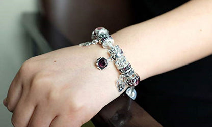 Birthstone Bracelet Multi-Color Charm Beads Silvertone