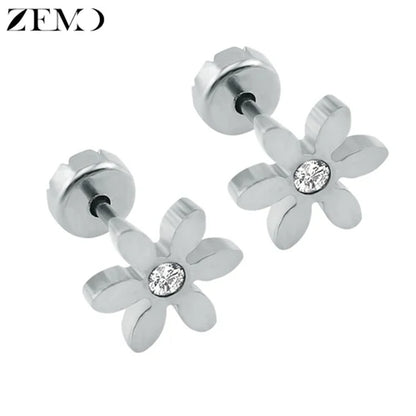 Flower Baby Earrings 316L Stainless Steel Small Stud Earrings Heart Kid Studs Ear Earrings Female Piercing Jewelry Women
