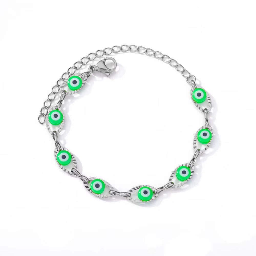Gothic Rainbow Evil Eye Bracelets for Women Stainless Steel Gold Color Turkish Demon Chain Charm Bracelet Summer Beach Jewelry