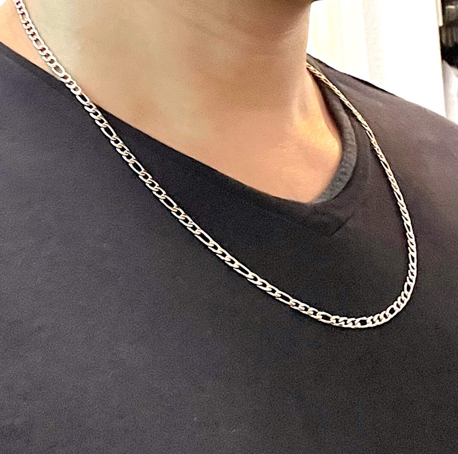 Figaro Rose Gold Chain Necklace – 3Mm Fine 14K PVD Gold Plated, 22"