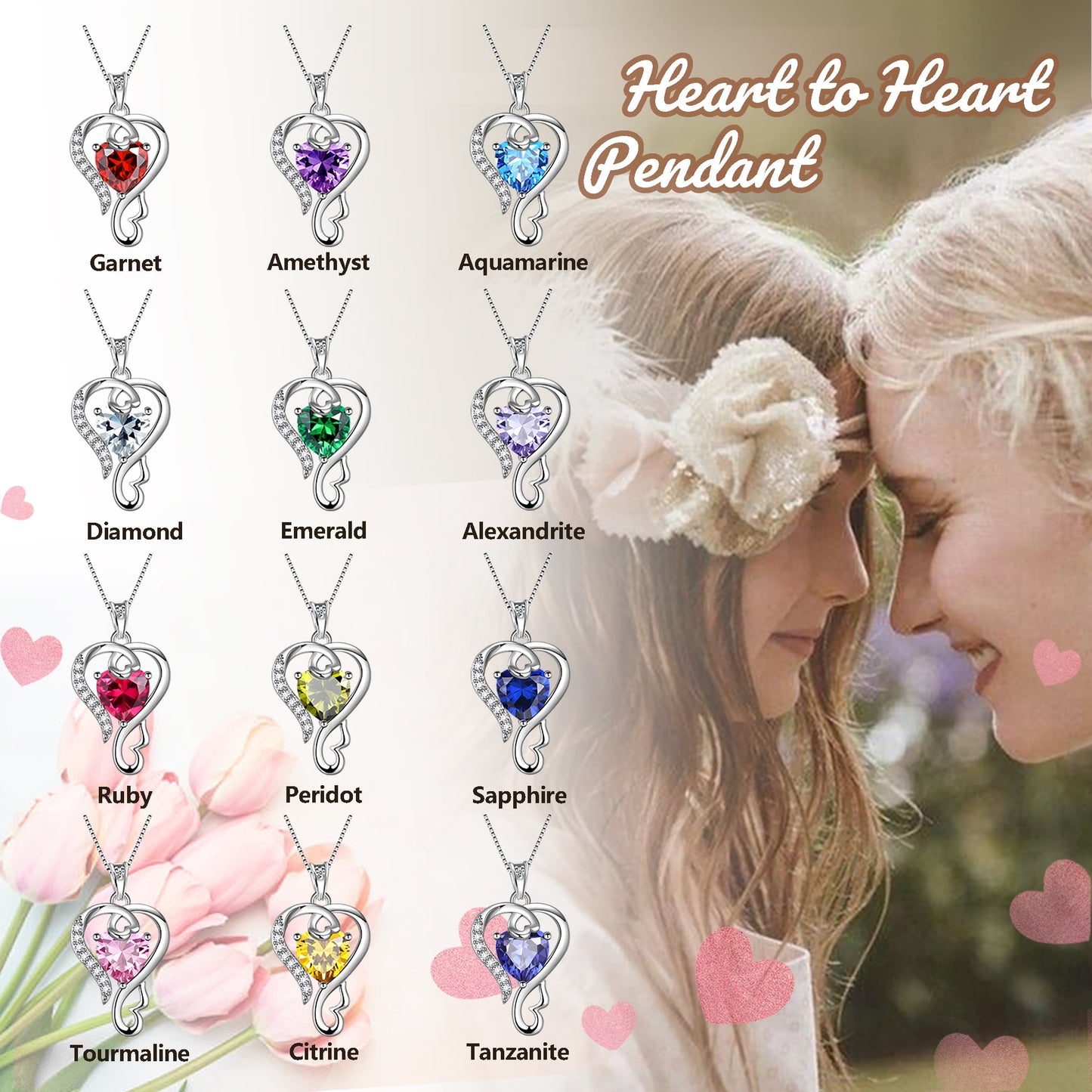 925 Sterling Silver Love Heart Necklace April Birthstone Pendant,Jewelry Birthday Christmas Valentine Mother'S Day Gifts for Women Mom