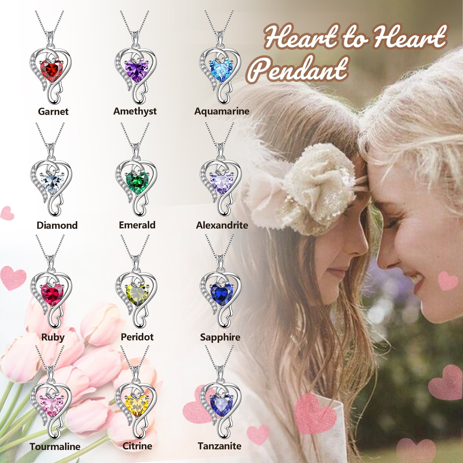 925 Sterling Silver Love Heart Necklace April Birthstone Pendant,Jewelry Birthday Christmas Valentine Mother'S Day Gifts for Women Mom