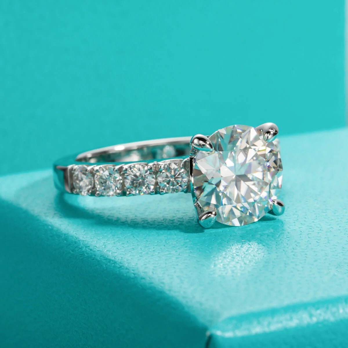 Moissanite Engagement Ring,4.3Cttw D Color round Cut, Gold Plated Sterling Silver Promise Anniversary Ring for Women