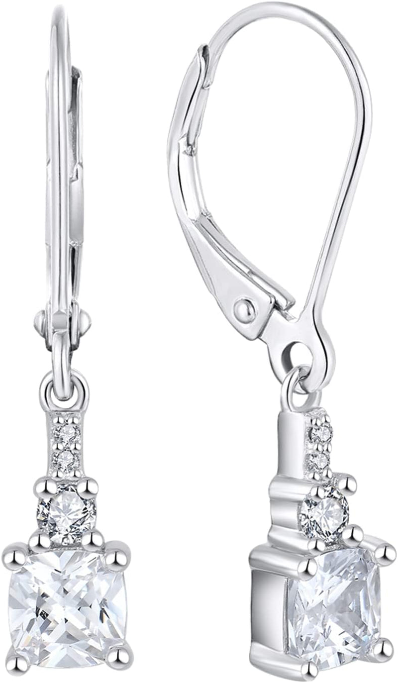 Women'S Dangle Earrings 925 Sterling Silver Princess Cut Leverback Earrings Gemstones Jewelry