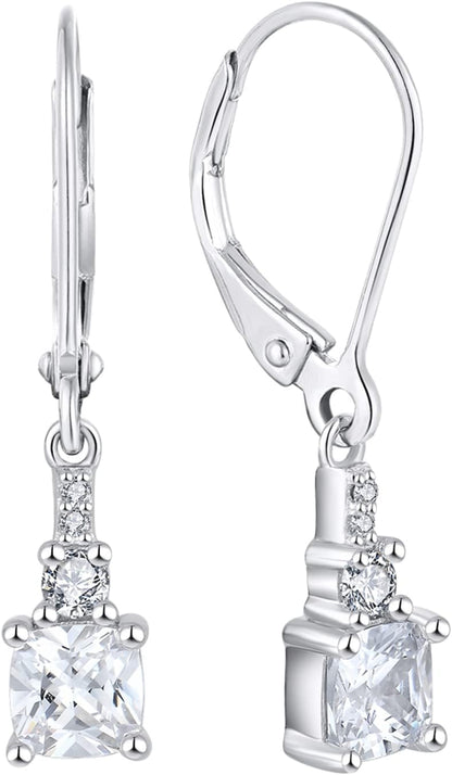 Women'S Dangle Earrings 925 Sterling Silver Princess Cut Leverback Earrings Gemstones Jewelry