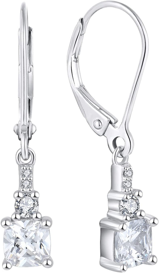 Women'S Dangle Earrings 925 Sterling Silver Princess Cut Leverback Earrings Gemstones Jewelry