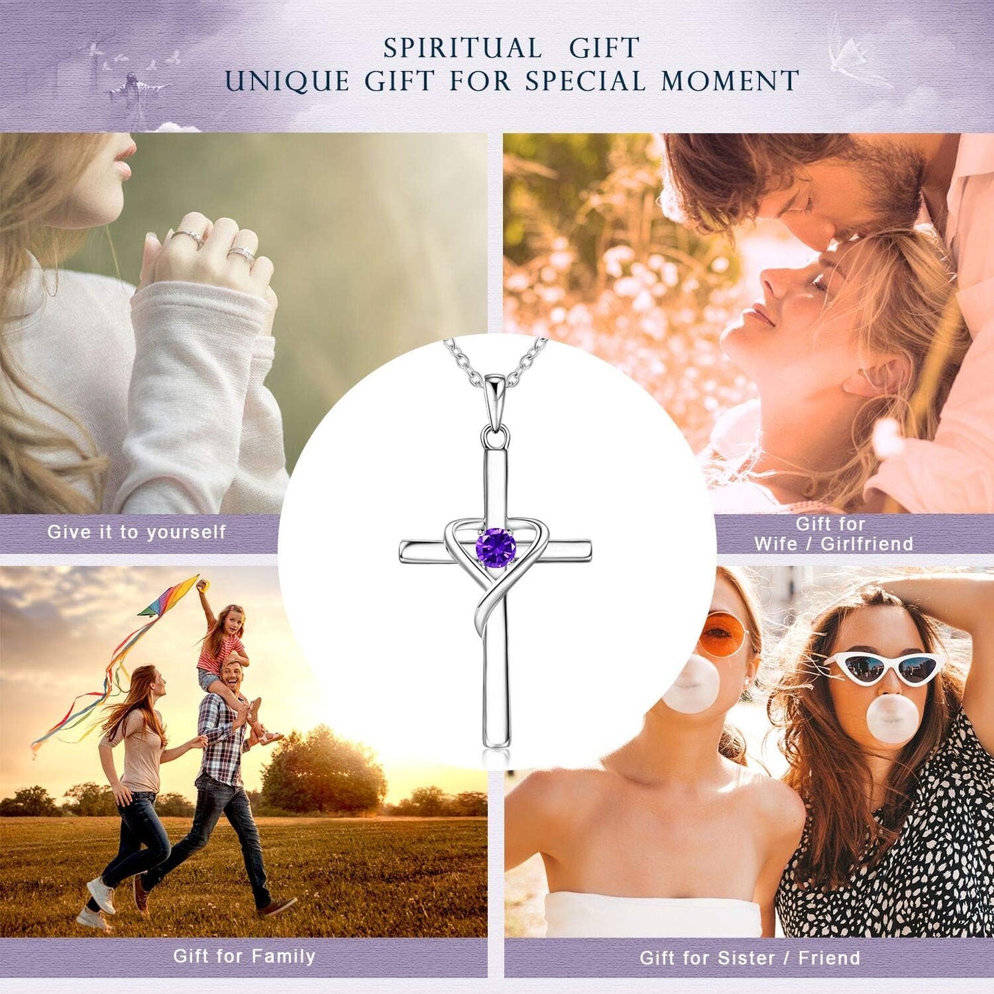 925 Sterling Silver Cross Necklace for Women Men 5A CZ Birthstone Necklaces 14K Gold Plated or Rose Gold Necklace for Easter or Mother'S Day