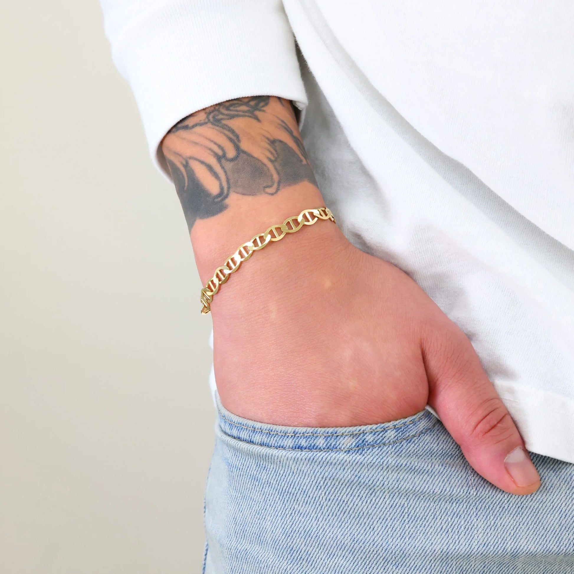10K Real Yellow Gold Solid Mariner 6Mm Chain Anchor Link Bracelet (7"-9") Italian Jewelry for Men & Women