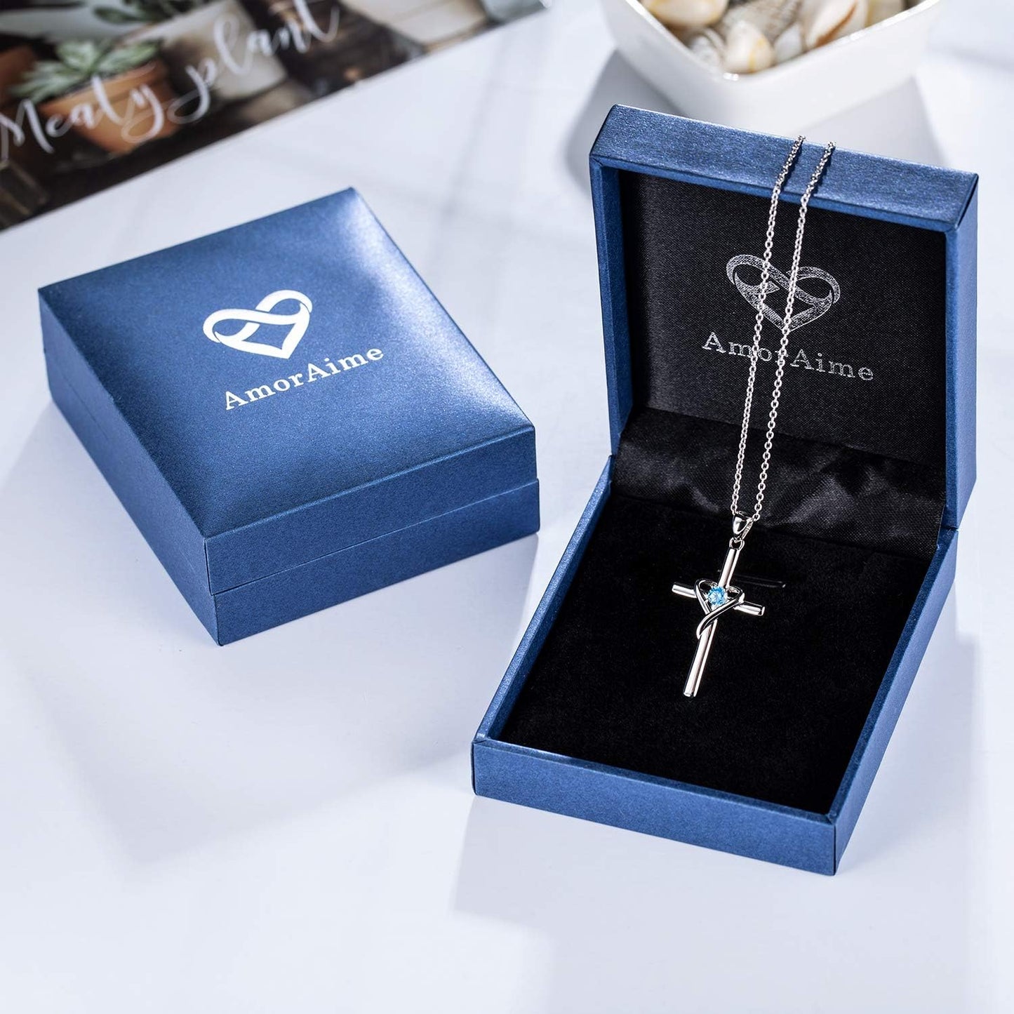 925 Sterling Silver Cross Necklace for Women Men 5A CZ Birthstone Necklaces 14K Gold Plated or Rose Gold Necklace for Easter or Mother'S Day