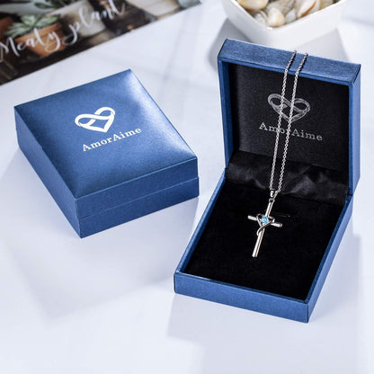 925 Sterling Silver Cross Necklace for Women Men 5A CZ Birthstone Necklaces 14K Gold Plated or Rose Gold Necklace for Easter or Mother'S Day