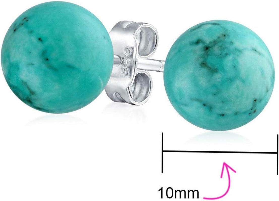 Large 10MM Natural Gemstone round Bead Ball Stud Earrings .925 Sterling Silver for Women Teens -Variety of Birthstones