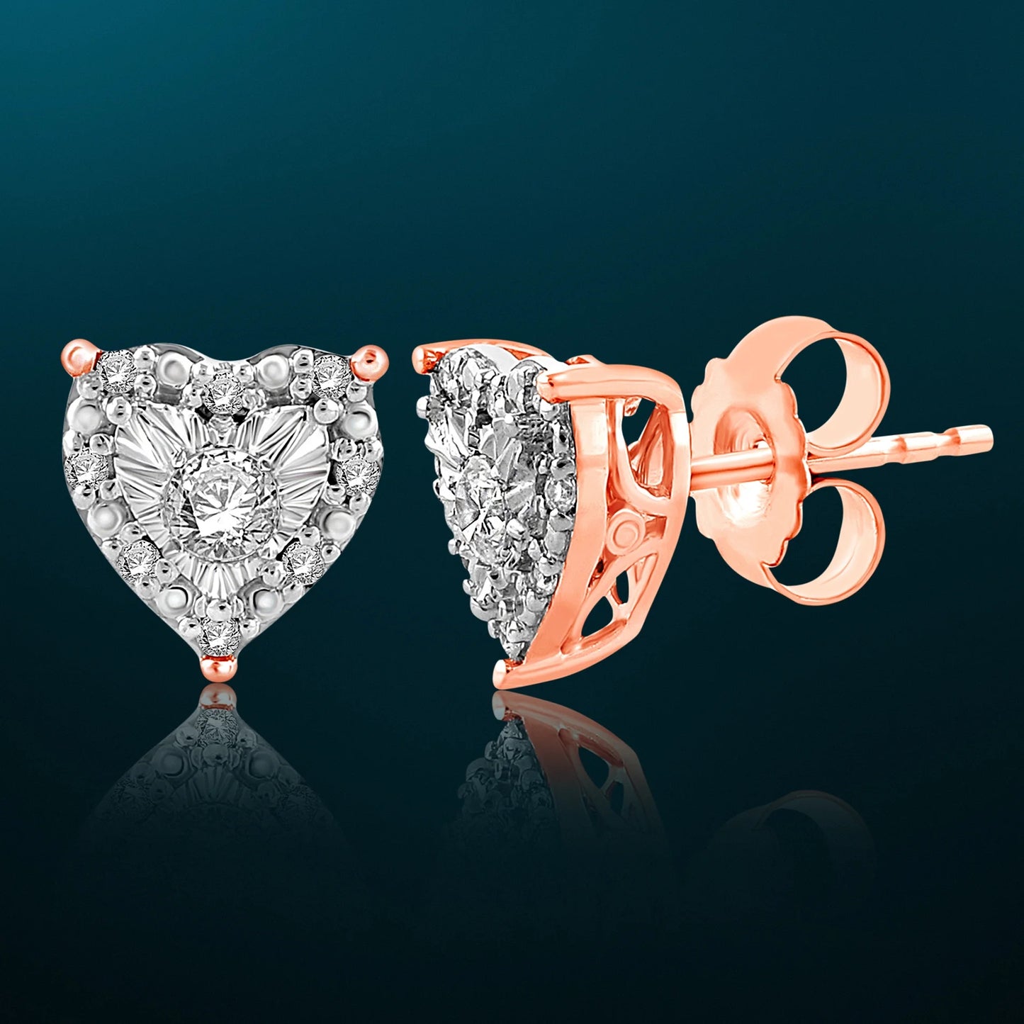 1/4 Cttw Diamond Halo Heart Stud Earrings in Rose Gold Plated Sterling Silver (Color H-I / Clarity I1-I2)