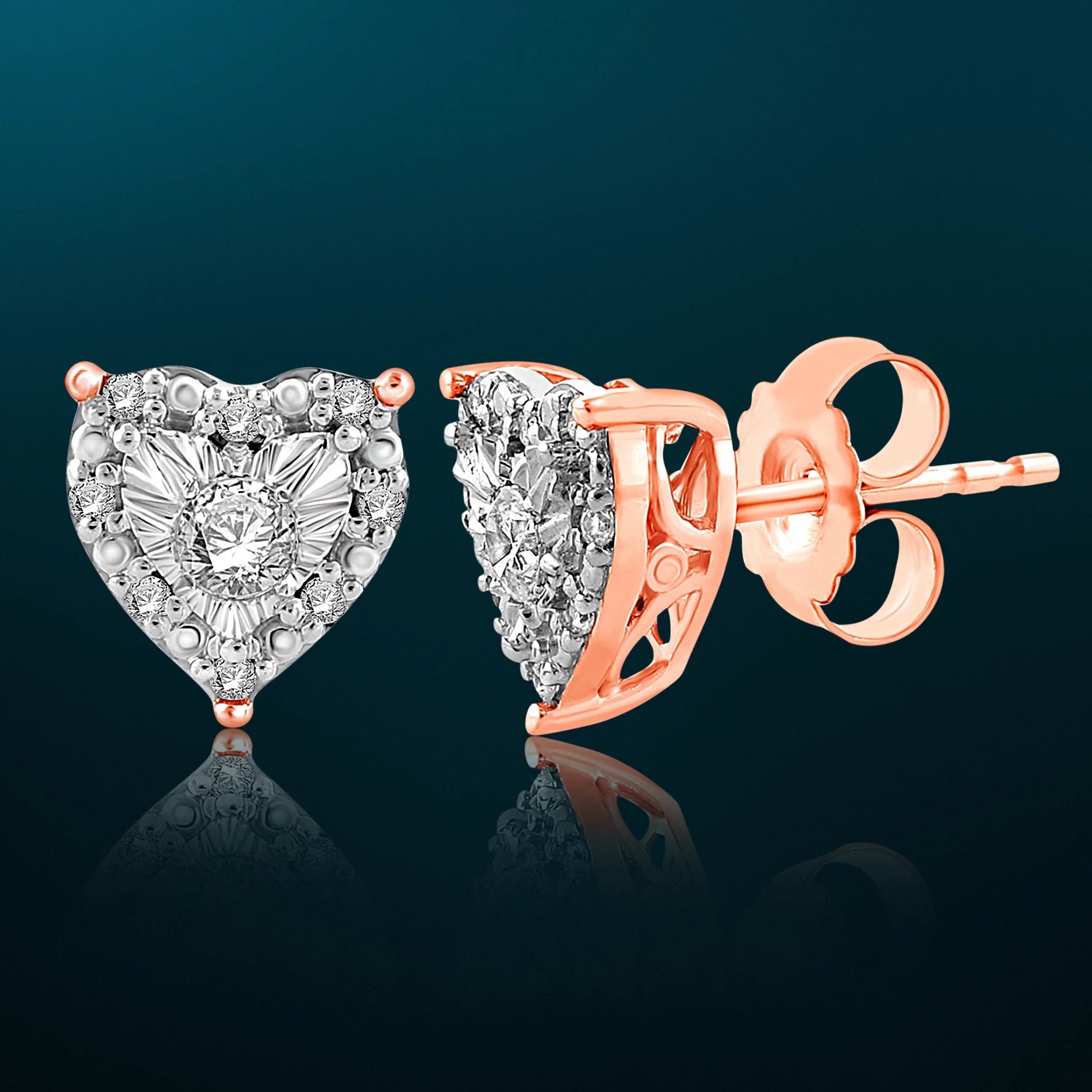 1/4 Cttw Diamond Halo Heart Stud Earrings in Rose Gold Plated Sterling Silver (Color H-I / Clarity I1-I2)