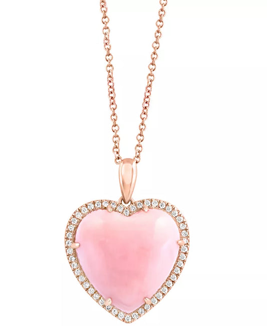 EFFYÂ® Pink Opal (10-9/10 Ct. T.W.) & Diamond (1/5 Ct. T.W.) Heart 18" Pendant Necklace in 14K Rose Gold