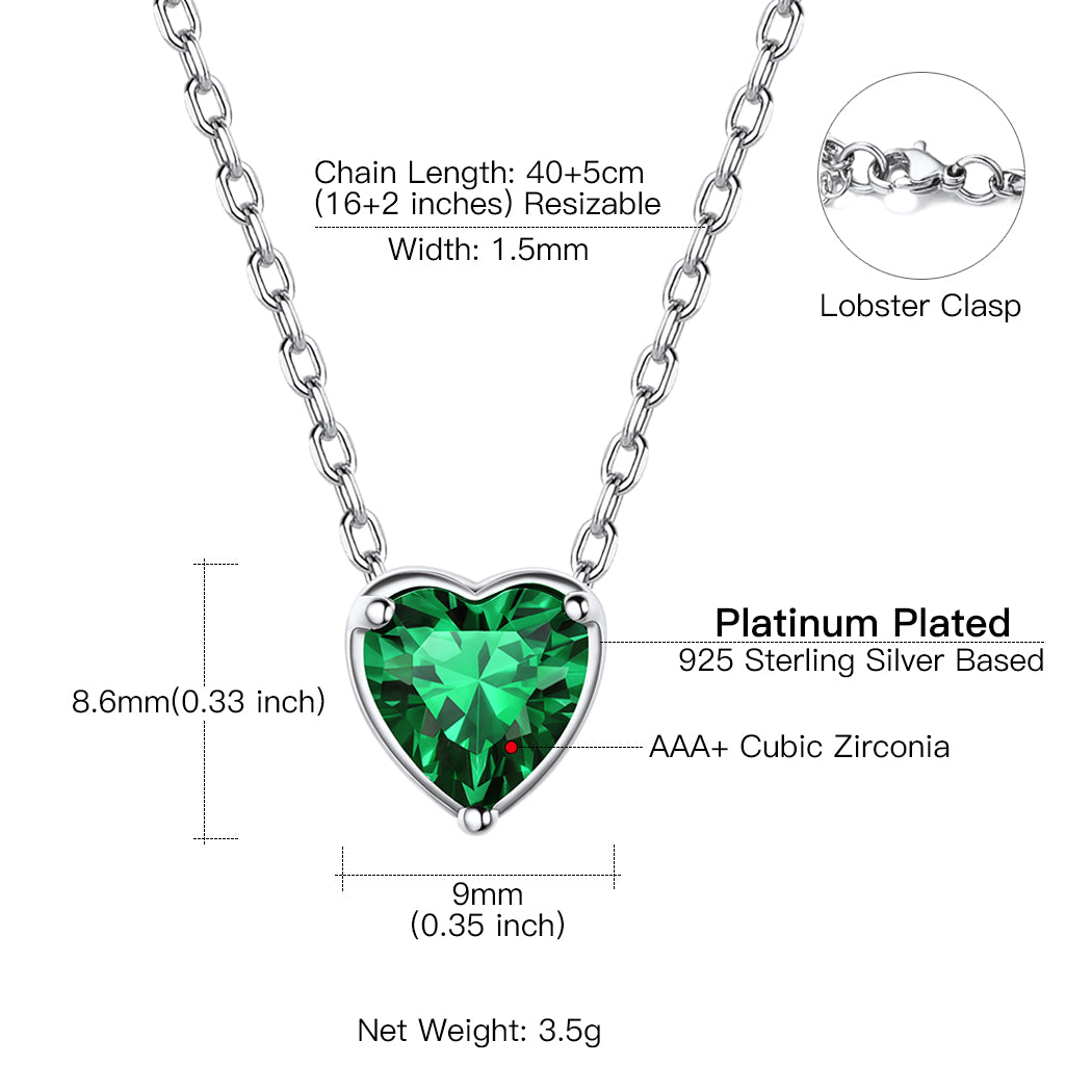 Silver Necklace 925 Sterling Silver Birthstone Love Heart Necklace Mother'S Day Gifts for Mom