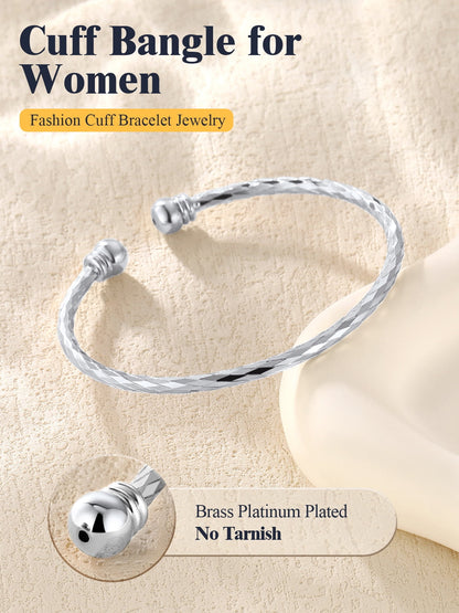 Women Twisted Silver Cuff Bangle Open Bracelet Fashion Bangle Adjustable Hand Braclet Solid Jewelry Birthday Gift